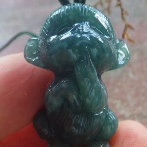 Green jadeite Jade poodle Monkey Pendant certificate maltipoo dog